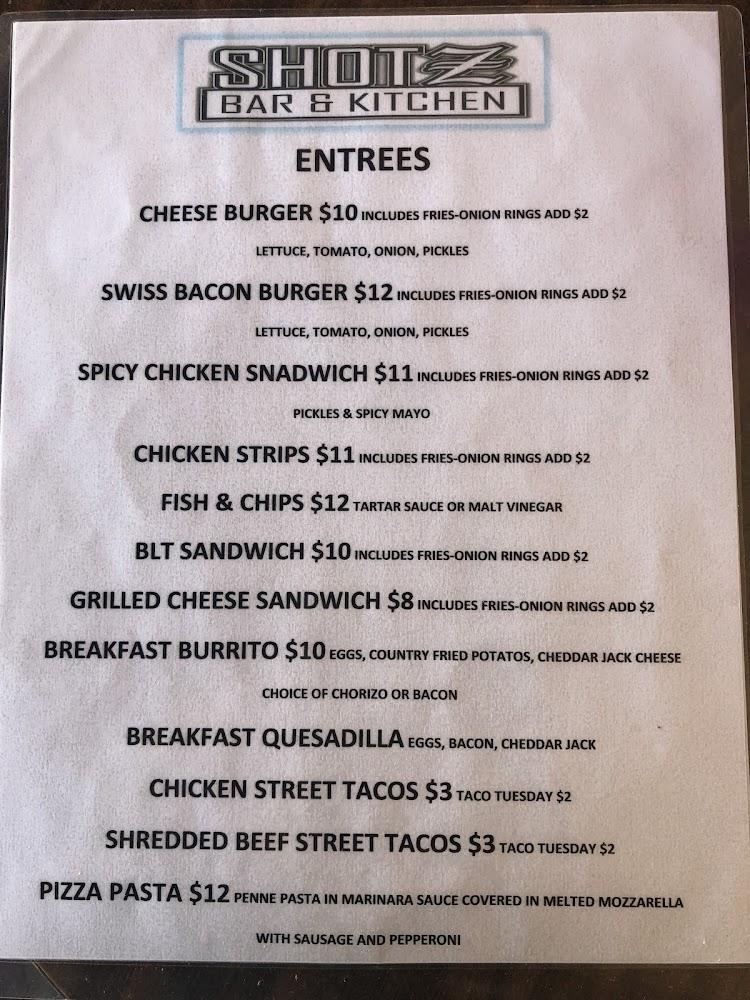 Shotz Bar & Kitchen Menu image 1